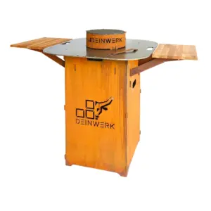 Steckbares Grillfass aus Corten mit Feuerplatte und 2 Tischen exklusiv für Selbstabholer von DEINWERK